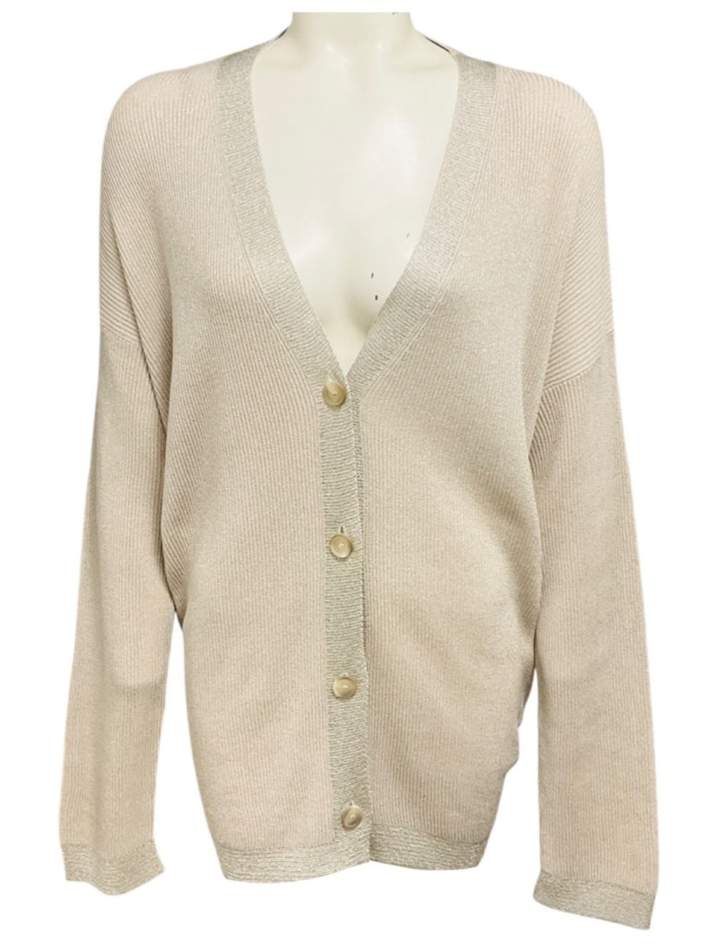 FABIANA FILIPPI BEIGE / DUNE SHIMMER KNIT ORGANIC COTTON CARDIGAN SWEATER